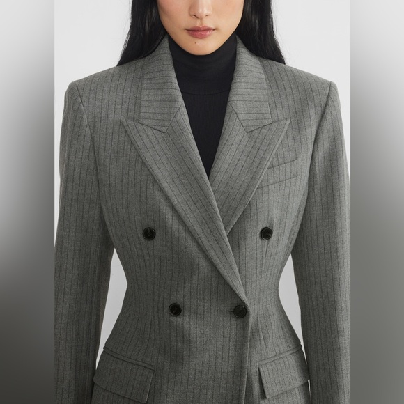 Aritzia Double-Breasted Pinstripe Gray Blazer - Picture 3 of 7